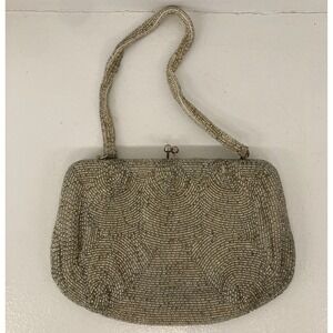 Vintage Hand-Beaded Kiss Lock Evening Bag Clutch 1920s Style Prom Flapper Gatsby